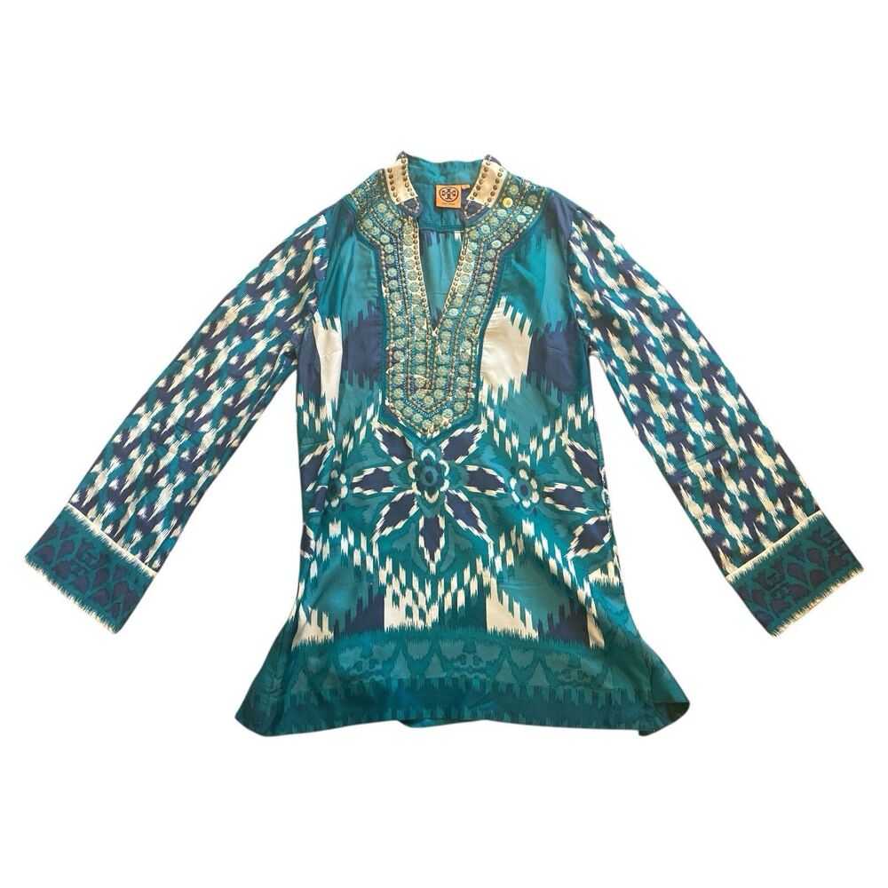 TORY BURCH Colorfull Floral Pattern Silk Tunic Ladies Size 12 *READ